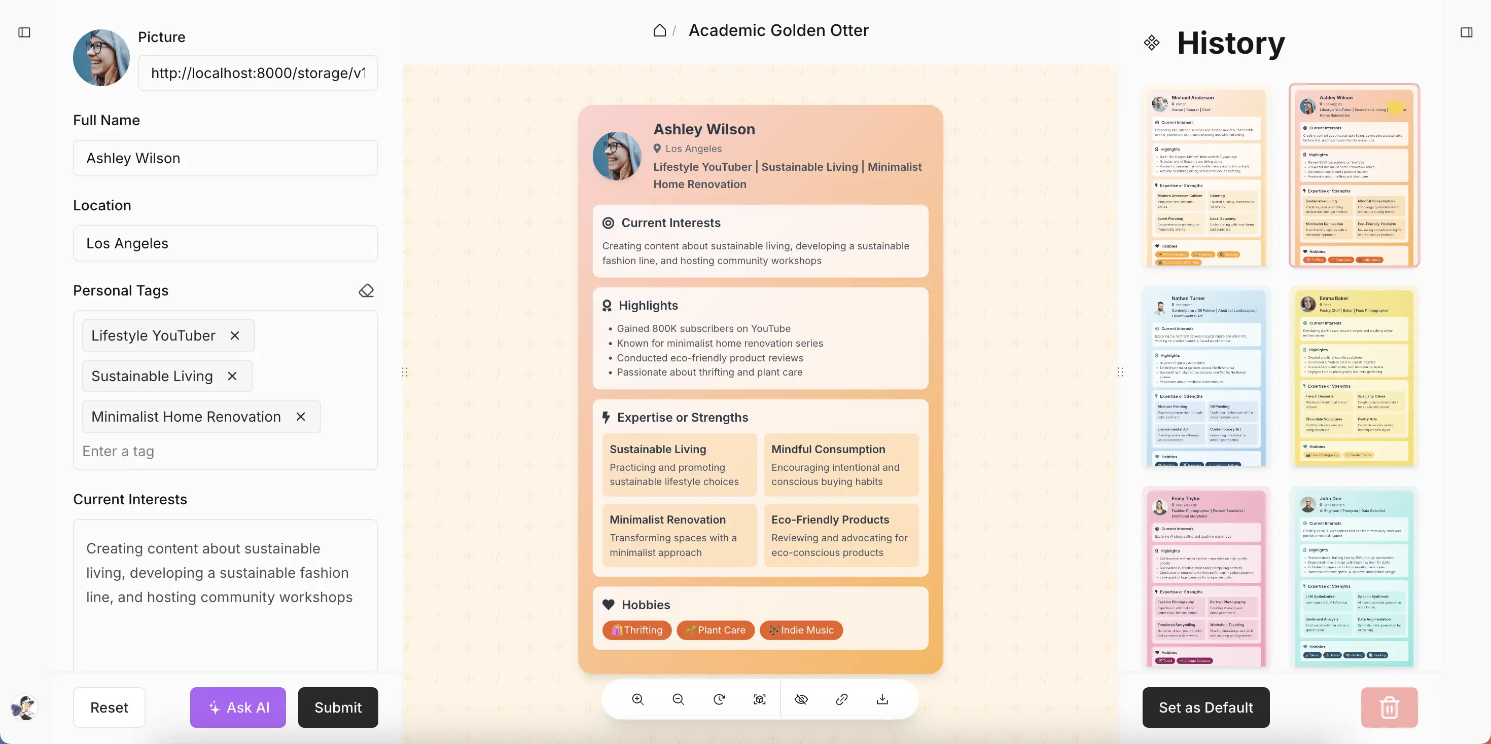 screenshot of social card generator